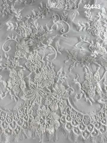 #42443 Hand-Beaded Lace Floral Design Trim with Sequins, Thread Work, Beads, and Crystals – A Timeless Embellishment for Elegant Creations