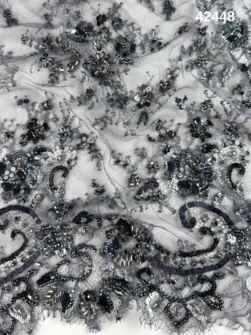 #42448 Sophisticated Hand-Beaded Lace Floral Design with Beads and Sequins for Luxe Couture Creations