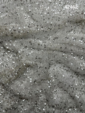 #42462 Luxurious Hand-Beaded Abstract Design Fabric Adorned with Sequins and Beads – Perfect for Couture, Bridal Gowns, Evening Wear, and High-End Craft Projects