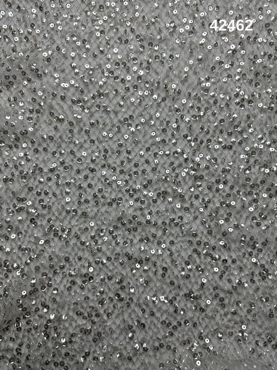 #42462 Luxurious Hand-Beaded Abstract Design Fabric Adorned with Sequins and Beads – Perfect for Couture, Bridal Gowns, Evening Wear, and High-End Craft Projects