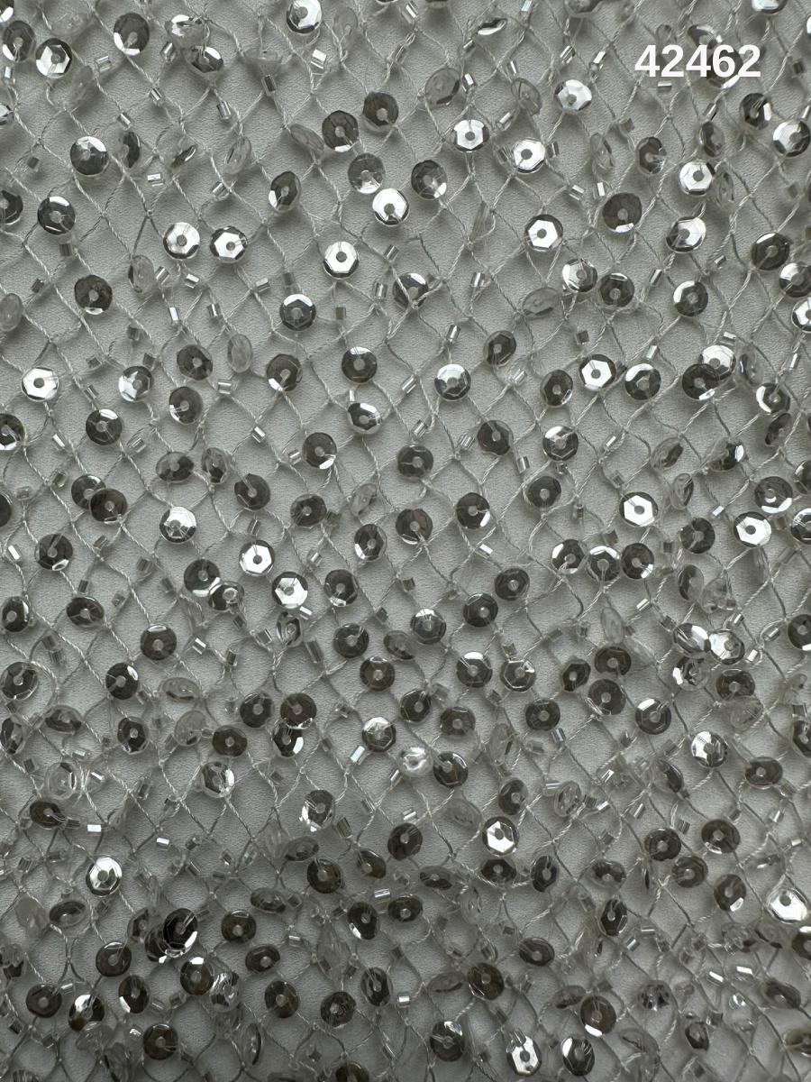 #42462 Luxurious Hand-Beaded Abstract Design Fabric Adorned with Sequins and Beads – Perfect for Couture, Bridal Gowns, Evening Wear, and High-End Craft Projects