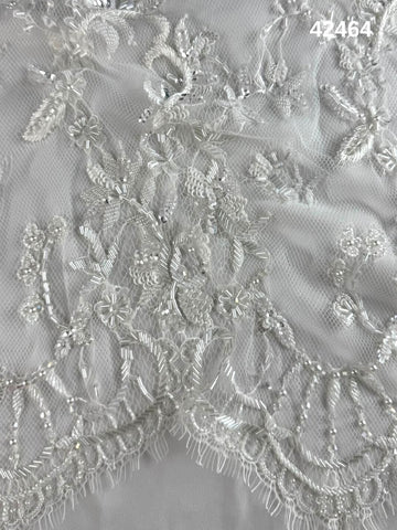 #42461 Luxurious Hand-Beaded Floral Lace – Elaborate Design Adorned with Delicate Beads, Sequins, Crystals, and Intricate Thread Work for Elegant Couture, Bridal Accessories