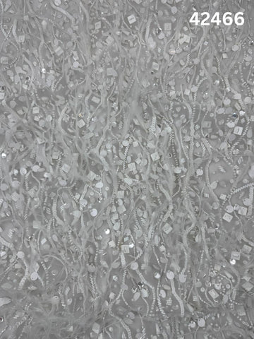 #42466 Opulent Hand-Beaded Fabric with Dense Abstract Design – Lavishly Embellished with Feathers, Beads, Sequins, and Pearls for Couture, Bridal, and Luxury Fashion