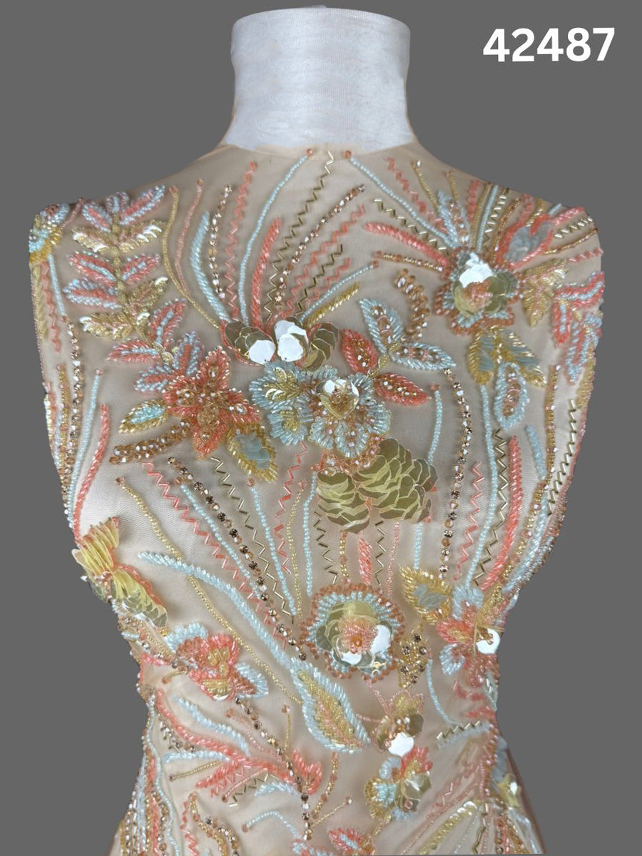 #42487 Contemporary Multi color Abstract Hand-Beaded Fabric with Artful Beads
