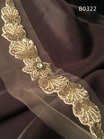 #B0322 Luxurious Floral Trim Beaded with Sequins, Rhinestones, and Beads – Exquisite Decorative Embellishment for Fashion