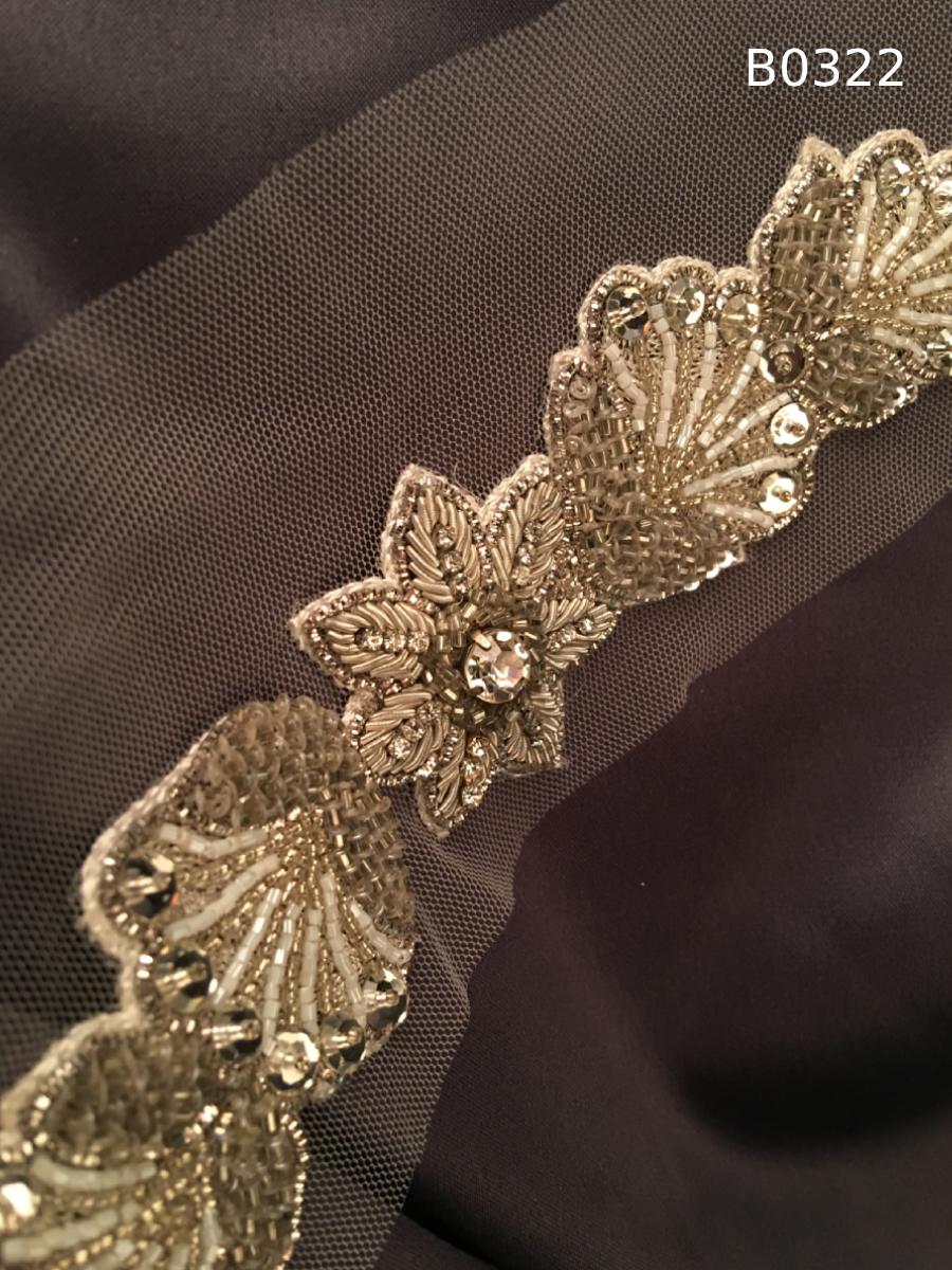 #B0322 Luxurious Floral Trim Beaded with Sequins, Rhinestones, and Beads – Exquisite Decorative Embellishment for Fashion