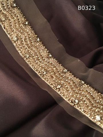 #B0323 Exquisite Asymmetric Trim Design Beaded with Rhinestones, Pearls, Beads, and Sequins – A Luxurious Decorative Embellishment for Couture Fashion
