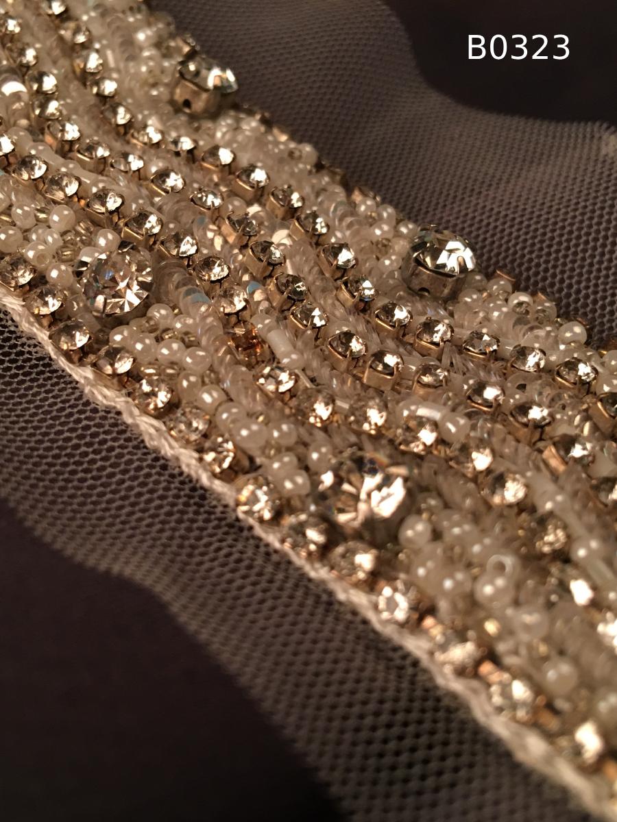 #B0323 Exquisite Asymmetric Trim Design Beaded with Rhinestones, Pearls, Beads, and Sequins – A Luxurious Decorative Embellishment for Couture Fashion