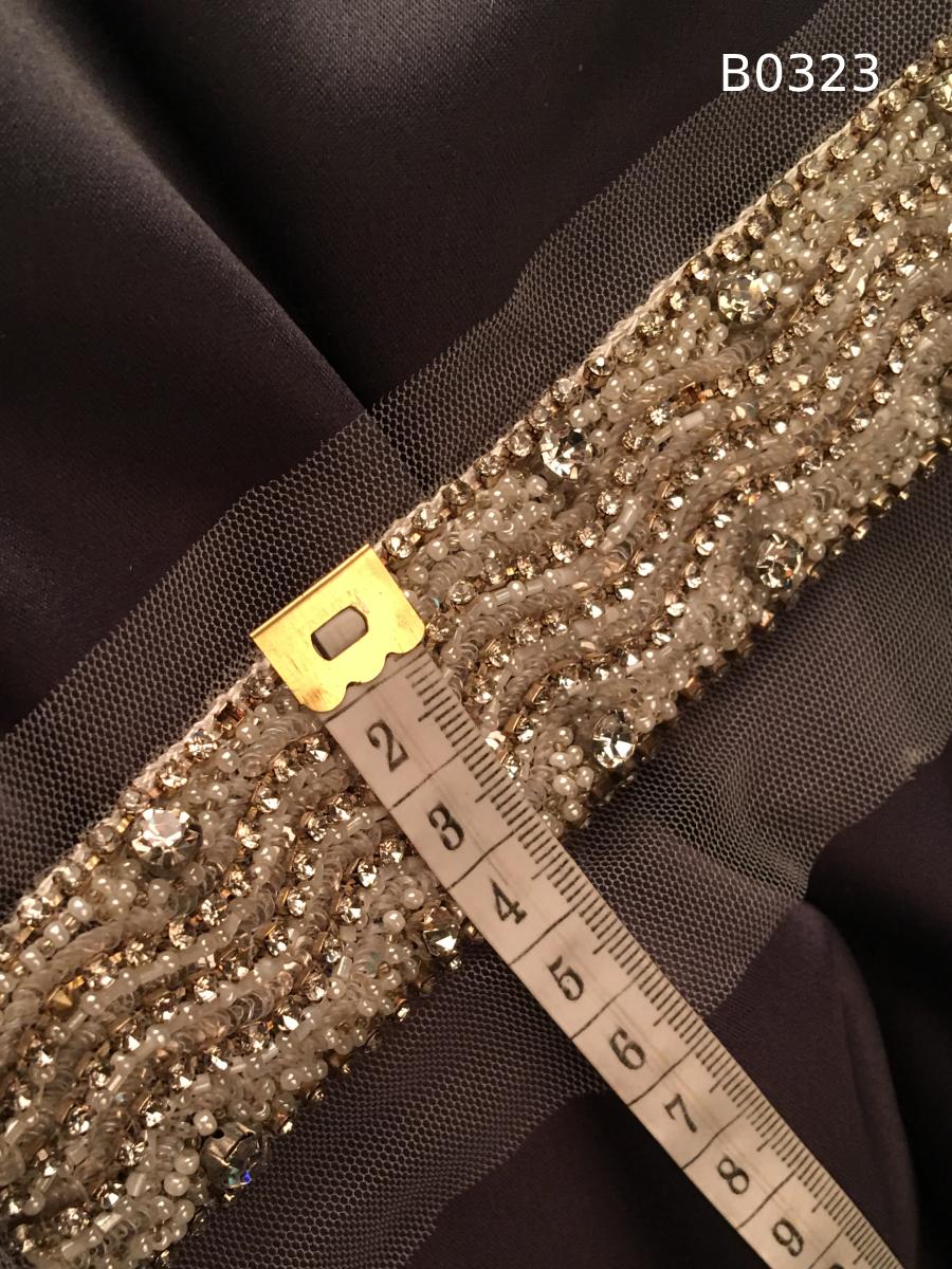 #B0323 Exquisite Asymmetric Trim Design Beaded with Rhinestones, Pearls, Beads, and Sequins – A Luxurious Decorative Embellishment for Couture Fashion