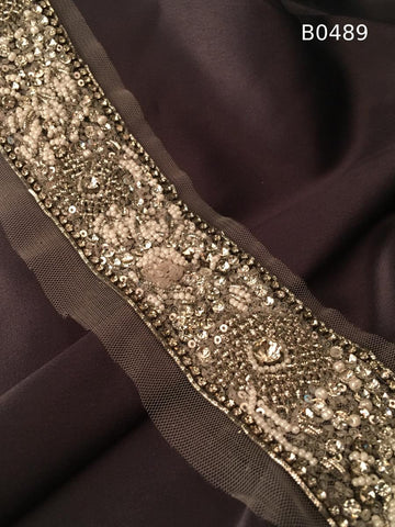 #B0489 "Exquisite Trim Abstract Design Adorned with Rhinestones, Beads, Sequins, and Pearls – A Stunning Decorative Piece for Fashion