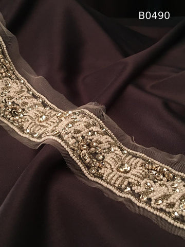 #B0490 Stunning Asymmetric Beaded Trim with Rhinestones, Beads, and Pearls – Elegant Decorative Accent for Fashion and Bridal