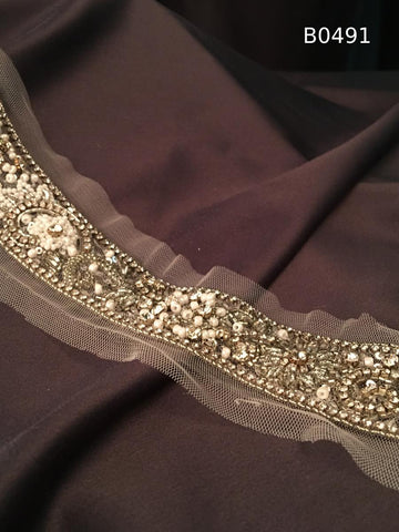 #B0491 Exquisite Gold Beaded Floral Trim with Pearls, Beads, Rhinestones, and Sequins – Opulent Decorative Accent for Fashion and Bridal