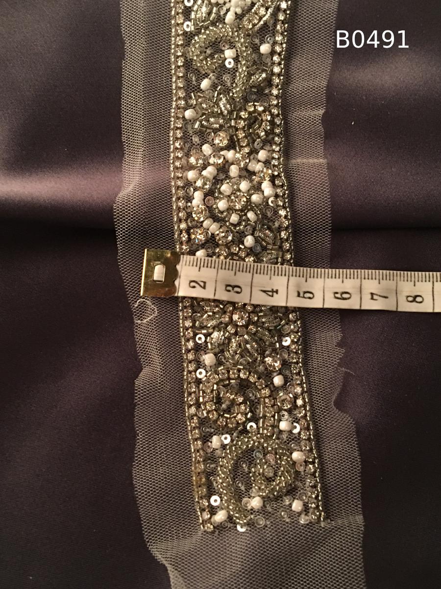 #B0491 Exquisite Gold Beaded Floral Trim with Pearls, Beads, Rhinestones, and Sequins – Opulent Decorative Accent for Fashion and Bridal