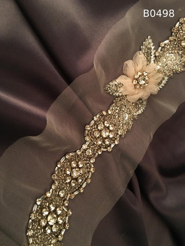 #B0498 Luxurious Gold Beaded Floral Trim with Appliques, Rhinestones, and Beads – Exquisite Decorative Accents for Fashion, Bridal