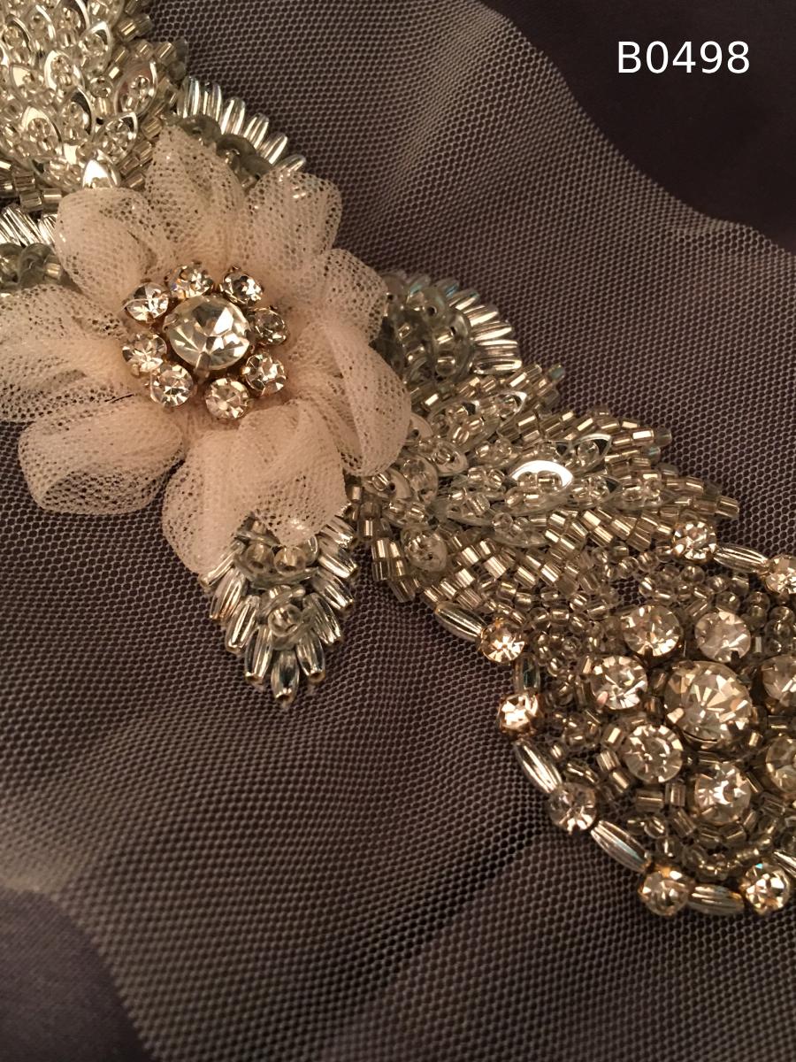 #B0498 Luxurious Gold Beaded Floral Trim with Appliques, Rhinestones, and Beads – Exquisite Decorative Accents for Fashion, Bridal
