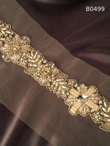 #B0499 Elegant Trim Floral Design Beading with Exotic Beads, Rhinestones, and Crystals – A Luxurious Decorative Accent for Fashion, Crafts