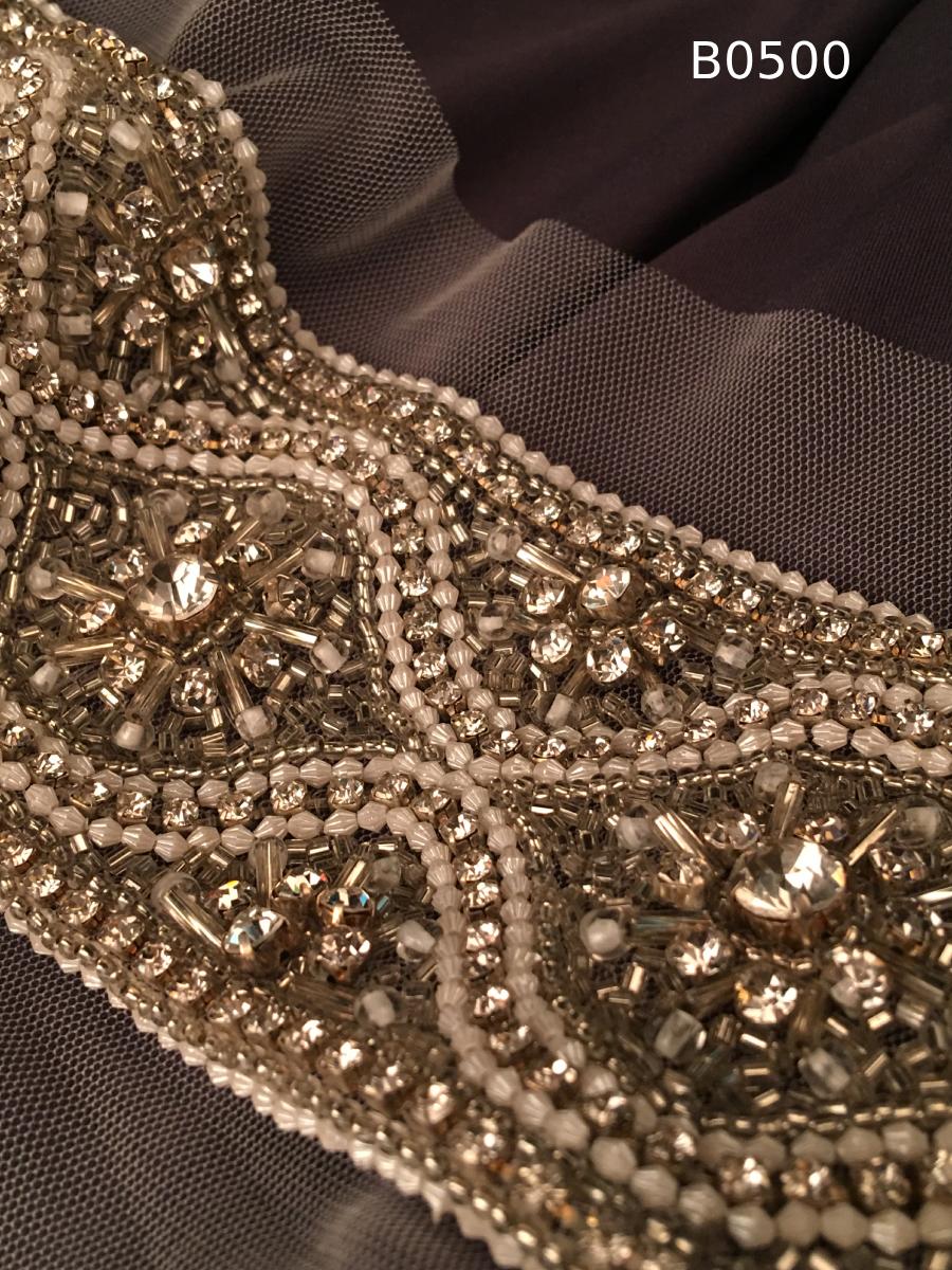 #B0500 Opulent Asymmetric Design Trim Beaded with Beads, Crystals, and Rhinestones – A Dazzling Embellishment for Couture and High-Fashion Creations