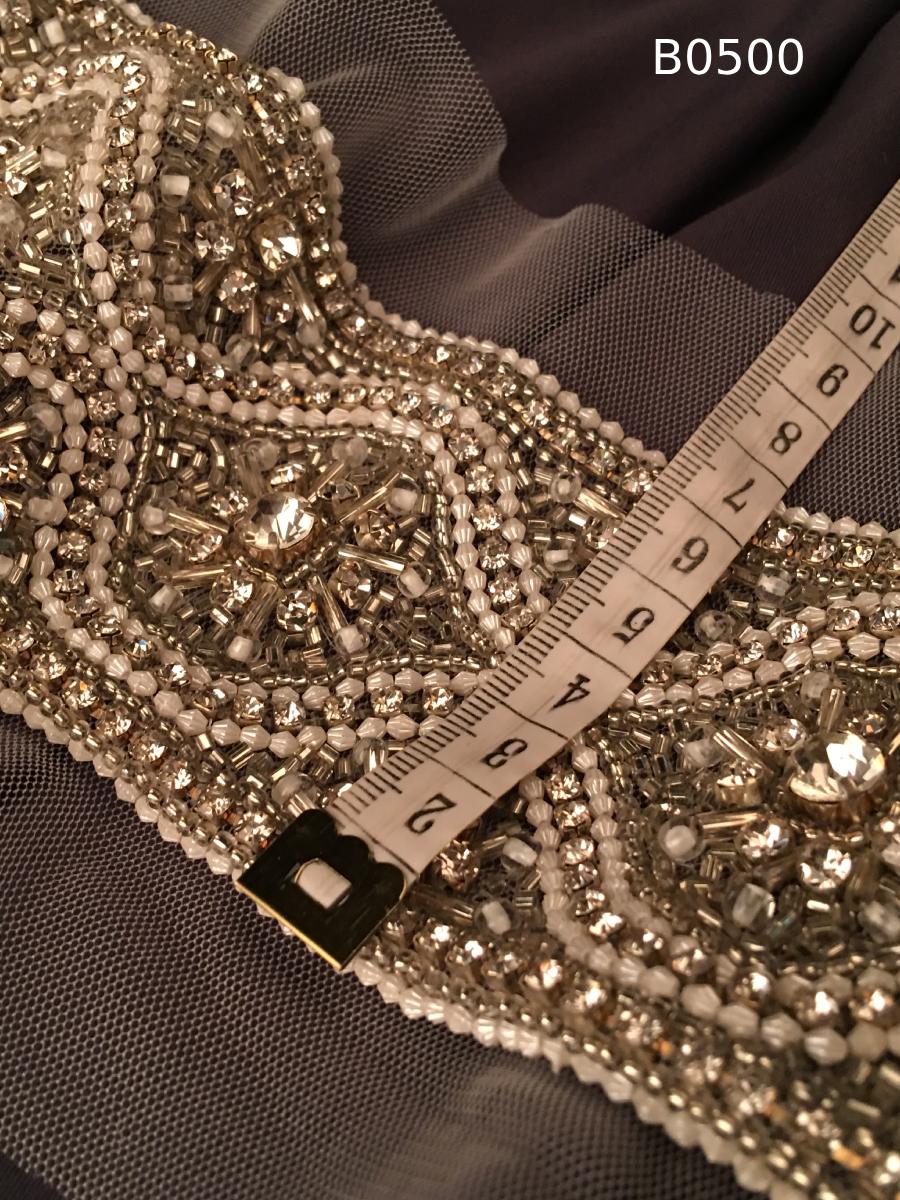 #B0500 Opulent Asymmetric Design Trim Beaded with Beads, Crystals, and Rhinestones – A Dazzling Embellishment for Couture and High-Fashion Creations