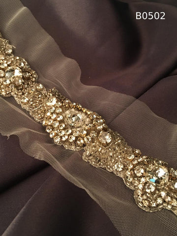 #B0502 Luxurious Abstract Design Trim Beaded with Exotic Beads and Rhinestones – A Stunning Embellishment for Sophisticated Creations
