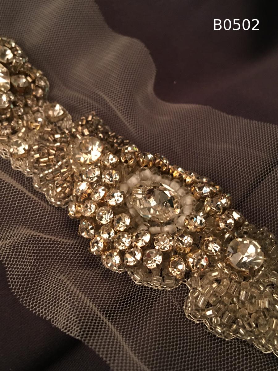 #B0502 Luxurious Abstract Design Trim Beaded with Exotic Beads and Rhinestones – A Stunning Embellishment for Sophisticated Creations