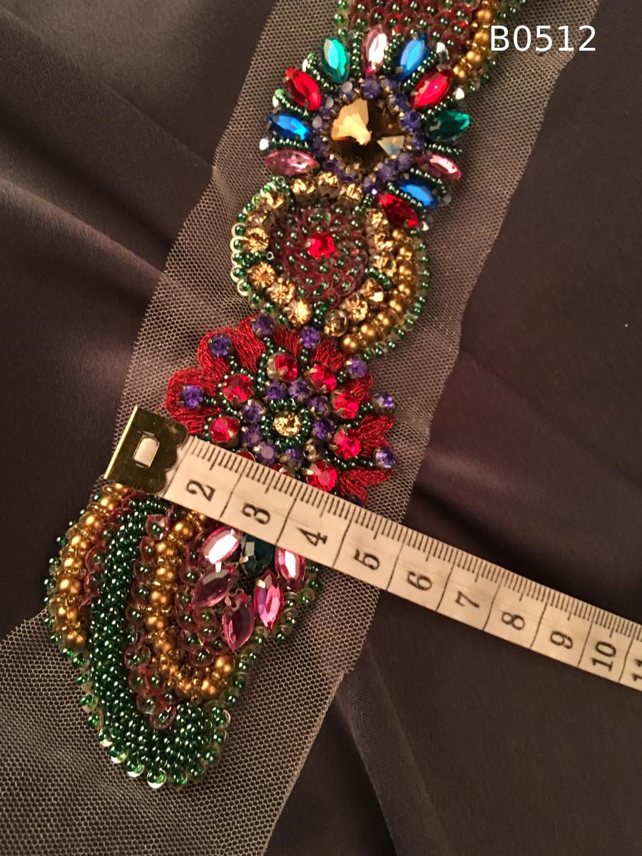 #B0512 Vibrant Floral Design Trim Beaded with Rhinestones, Beads, Sequins, and Intricate Thread Work – A Luxurious Embellishment for Couture Creations