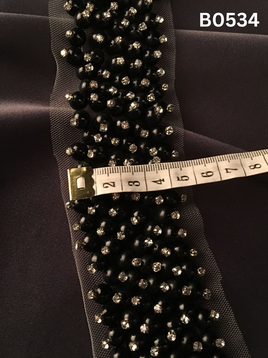 #B0534 Sophisticated Abstract Design Trim Beaded with Beads and Rhinestones – A Modern, Luxurious Embellishment for Couture Fashion, Bridal, Evening Wear