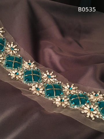 #B0535 Stunning Trim Floral Design Beaded with Rhinestones, Beads, Appliqués, and Sequins – A Beautiful Embellishment for Elegant Creations