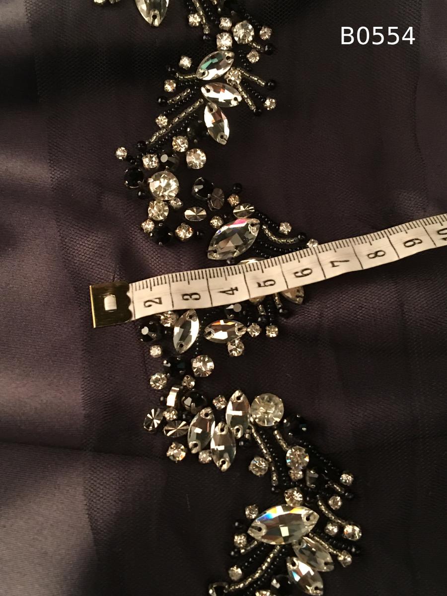 #B0554 Elegant Trim Asymmetric Design Beaded with Rhinestones and Exotic Beads – A Stunning Statement Piece for Any Occasion