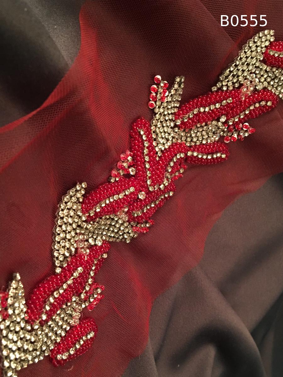 #B0555 Striking Hand-Beaded Trim with Asymmetric Design – Embellished with Beads, Rhinestones, and Sequins for Couture, Bridal, and Luxury Fashion Accents