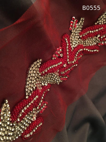 #B0555 Striking Hand-Beaded Trim with Asymmetric Design – Embellished with Beads, Rhinestones, and Sequins for Couture, Bridal, and Luxury Fashion Accents
