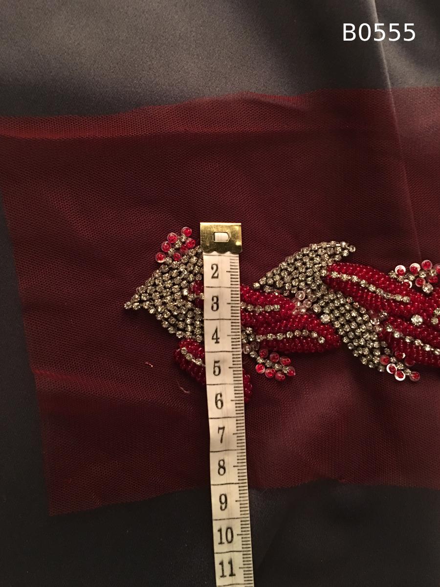 #B0555 Striking Hand-Beaded Trim with Asymmetric Design – Embellished with Beads, Rhinestones, and Sequins for Couture, Bridal, and Luxury Fashion Accents