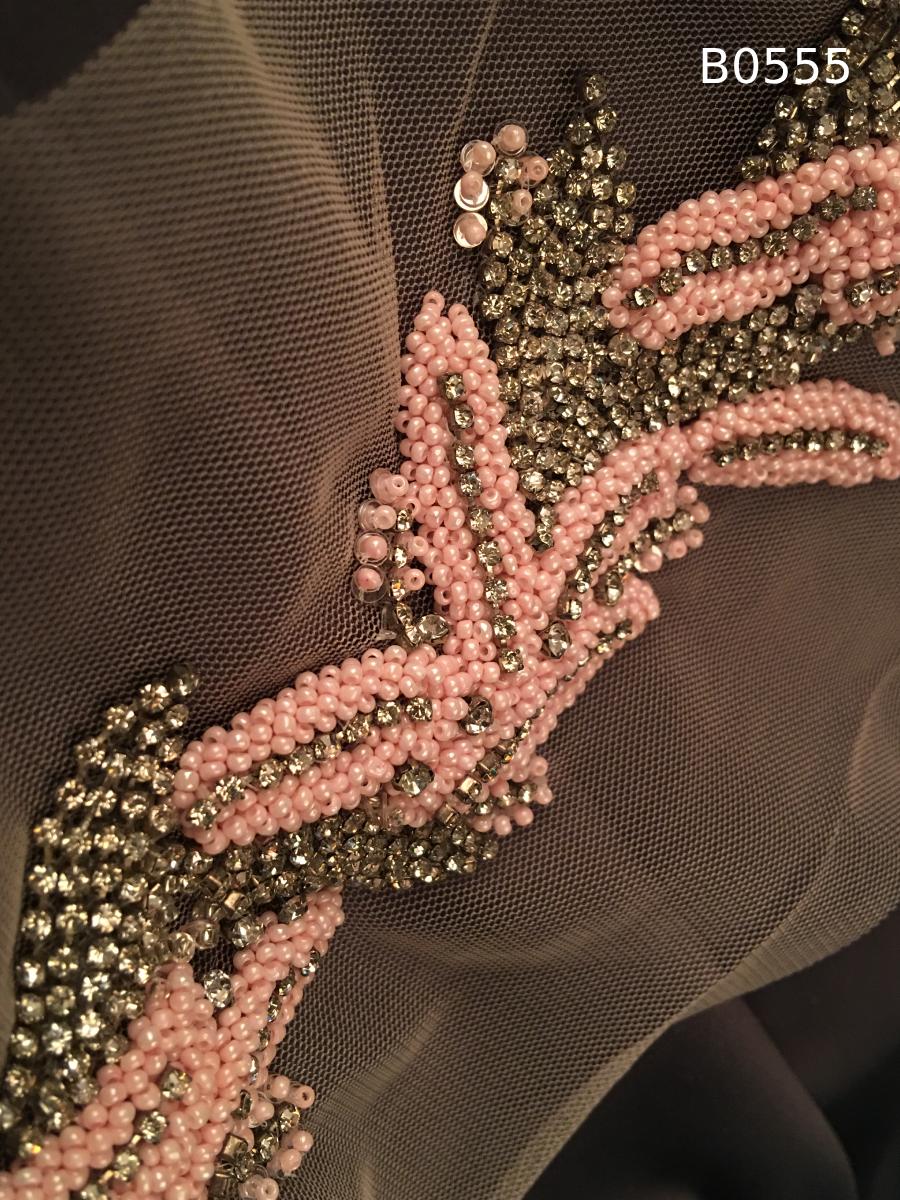 #B0555 Striking Hand-Beaded Trim with Asymmetric Design – Embellished with Beads, Rhinestones, and Sequins for Couture, Bridal, and Luxury Fashion Accents
