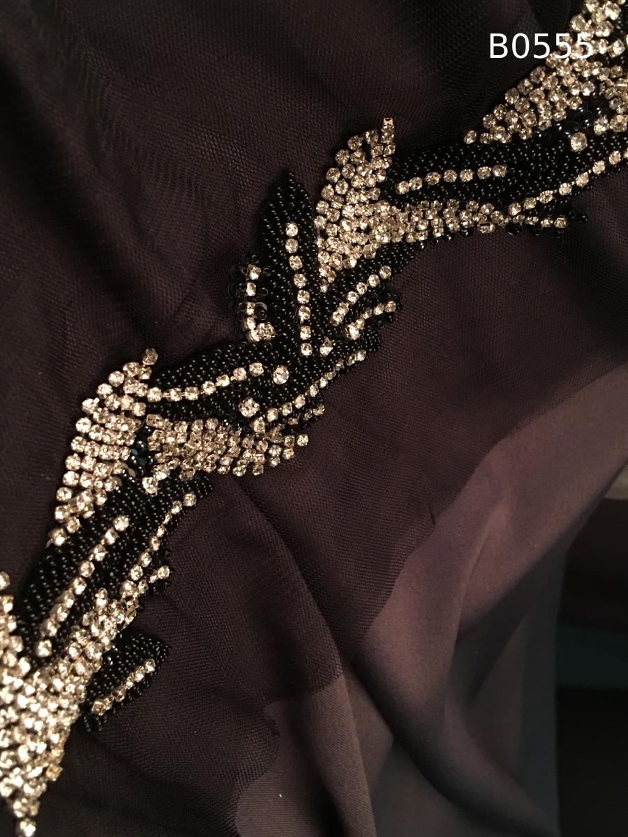 #B0555 Striking Hand-Beaded Trim with Asymmetric Design – Embellished with Beads, Rhinestones, and Sequins for Couture, Bridal, and Luxury Fashion Accents
