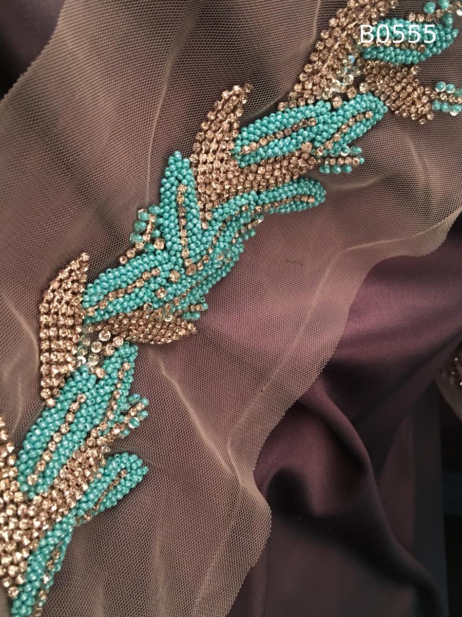 #B0555 Striking Hand-Beaded Trim with Asymmetric Design – Embellished with Beads, Rhinestones, and Sequins for Couture, Bridal, and Luxury Fashion Accents