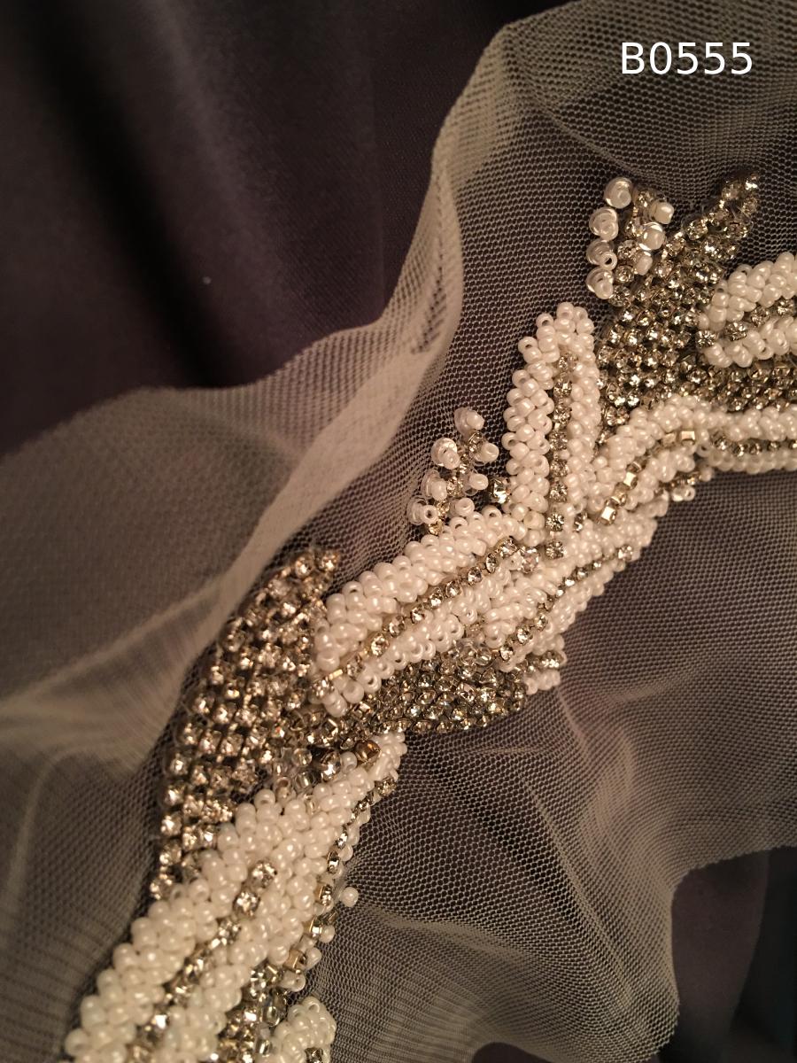#B0555 Striking Hand-Beaded Trim with Asymmetric Design – Embellished with Beads, Rhinestones, and Sequins for Couture, Bridal, and Luxury Fashion Accents