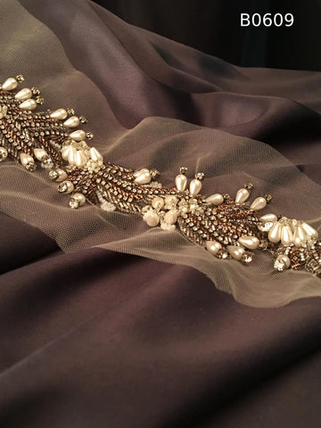 #B0609 Luxurious Abstract Design Trim Beaded with Rhinestones, Beads, and Pearls for Elegant, Dazzling Embellishments