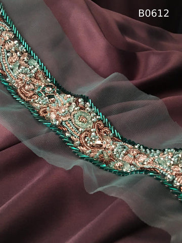 #B0612 Elegant Abstract Design Trim Beaded with Sequins, Beads, and Rhinestones for a Sparkling, Contemporary Touch