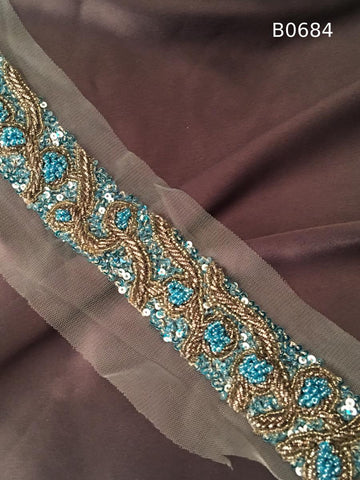 #B0684 Stunning Abstract Design Trim, Beaded with Sequins and Beads for Bold, Artistic Embellishments