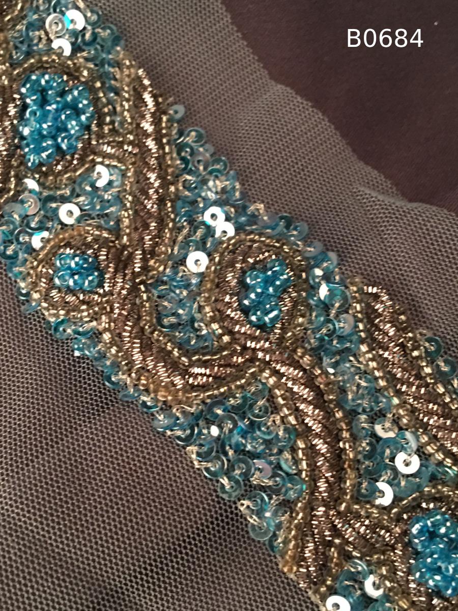 #B0684 Stunning Abstract Design Trim, Beaded with Sequins and Beads for Bold, Artistic Embellishments