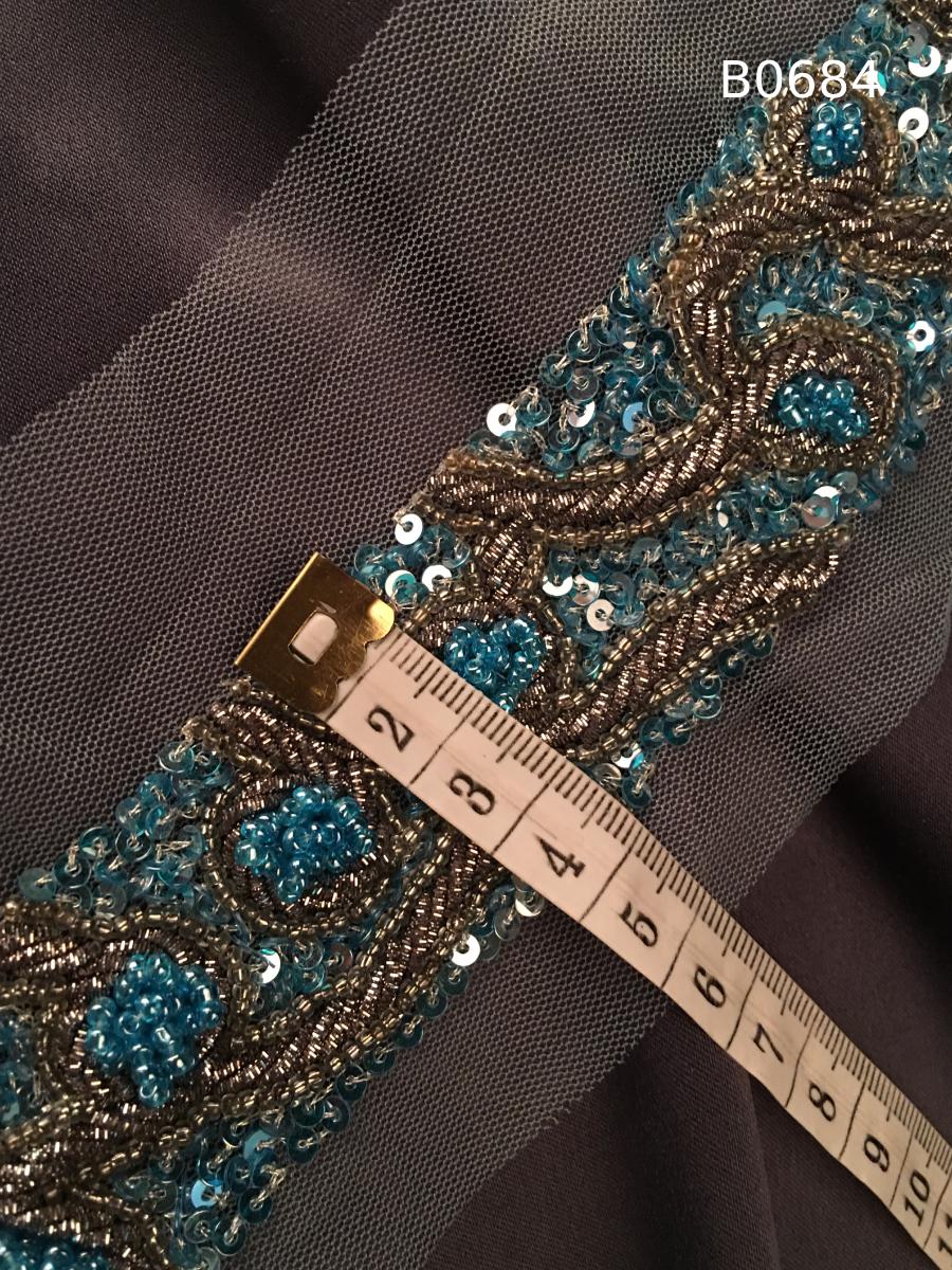 #B0684 Stunning Abstract Design Trim, Beaded with Sequins and Beads for Bold, Artistic Embellishments