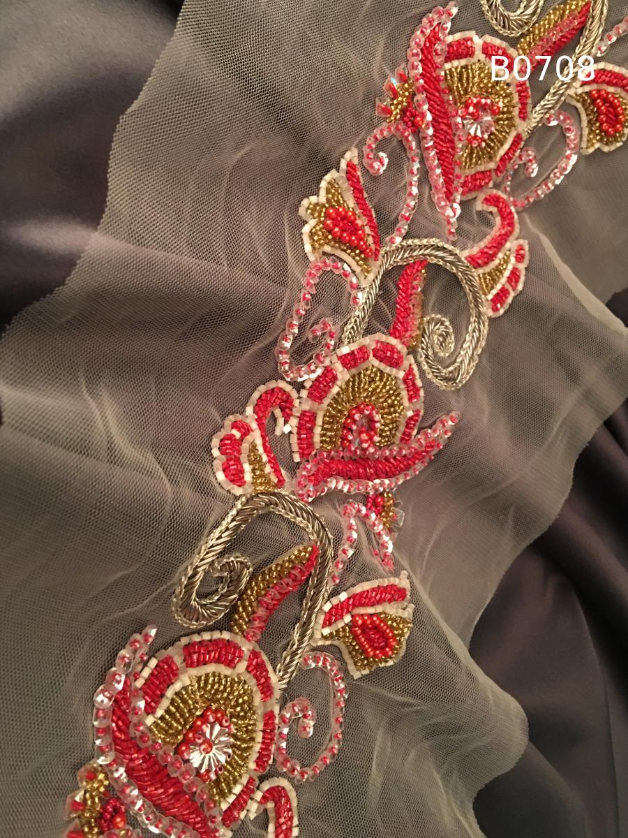 #B0708 Exquisite Floral Design Trim in Rich Featuring Beads, Exotic Beads, and Sequins for Luxe Embellishments