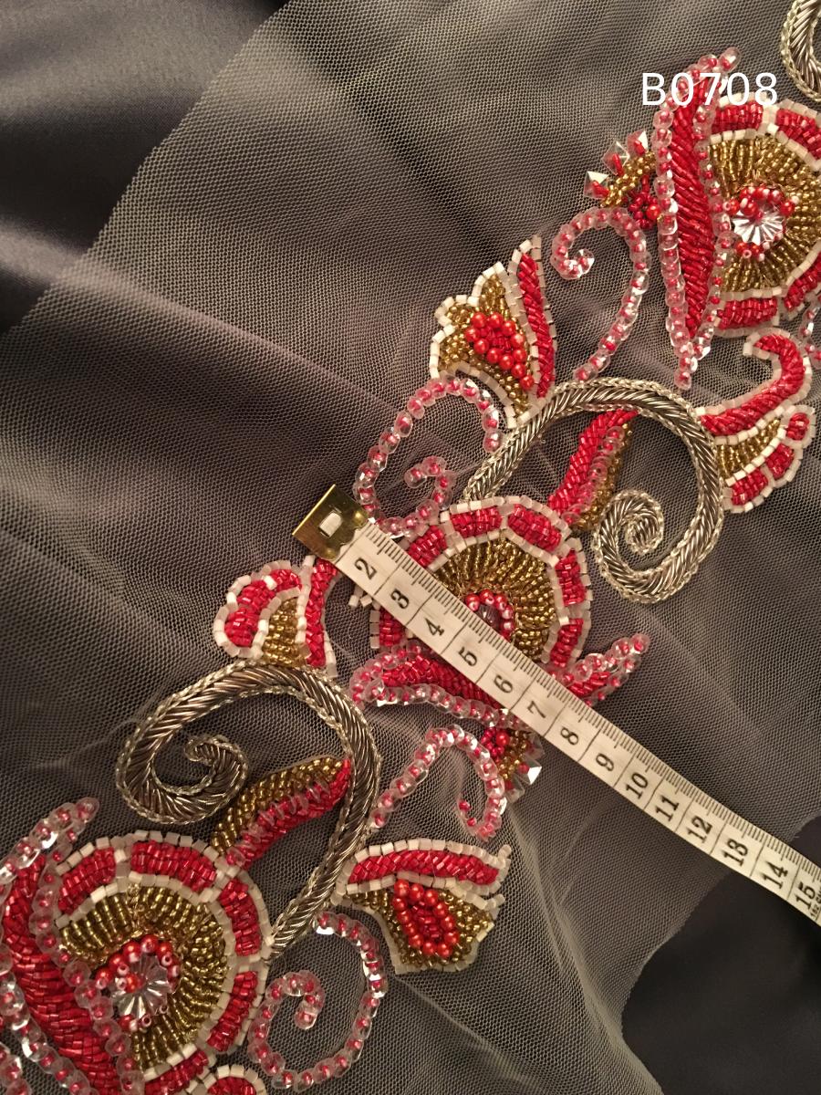 #B0708 Exquisite Floral Design Trim in Rich Featuring Beads, Exotic Beads, and Sequins for Luxe Embellishments