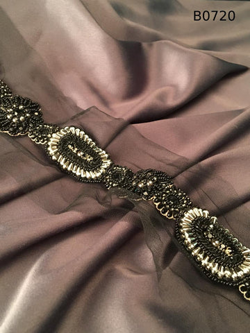 #B0720 Elegant Trim Asymmetric Design Featuring Beads, Sequins, Crystals, and Rhinestones for Glamorous Embellishment