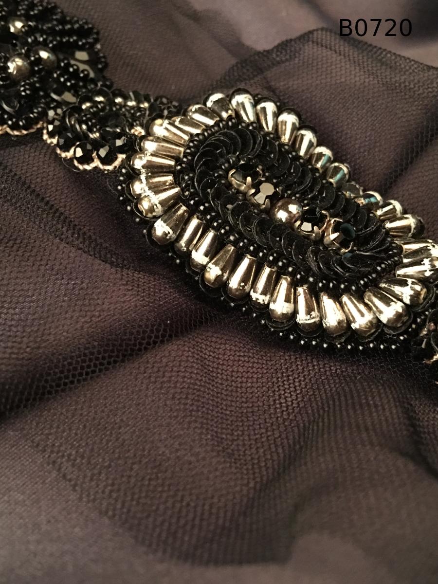 #B0720 Elegant Trim Asymmetric Design Featuring Beads, Sequins, Crystals, and Rhinestones for Glamorous Embellishment