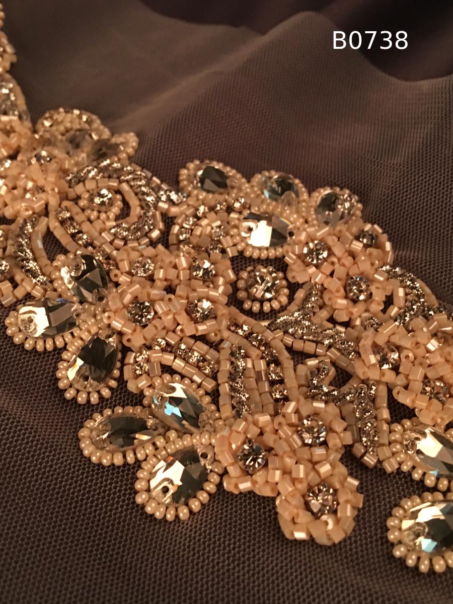 #B0738 Elegant Hand-Beaded Trim in Floral Design – Intricately Embellished with Rhinestones, Beads, and Crystals for Bridal, Couture, and Luxury Fashion Detailing