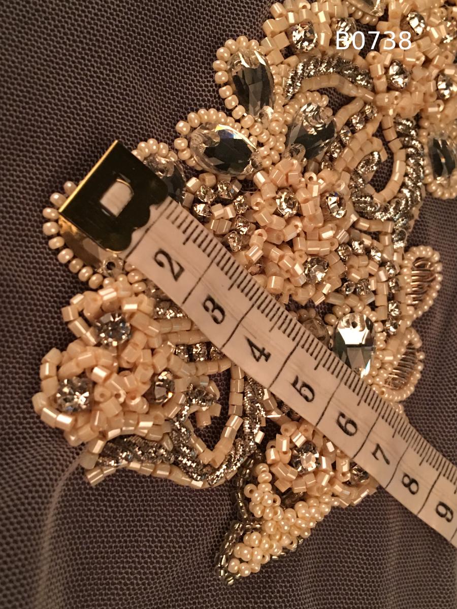 #B0738 Elegant Hand-Beaded Trim in Floral Design – Intricately Embellished with Rhinestones, Beads, and Crystals for Bridal, Couture, and Luxury Fashion Detailing