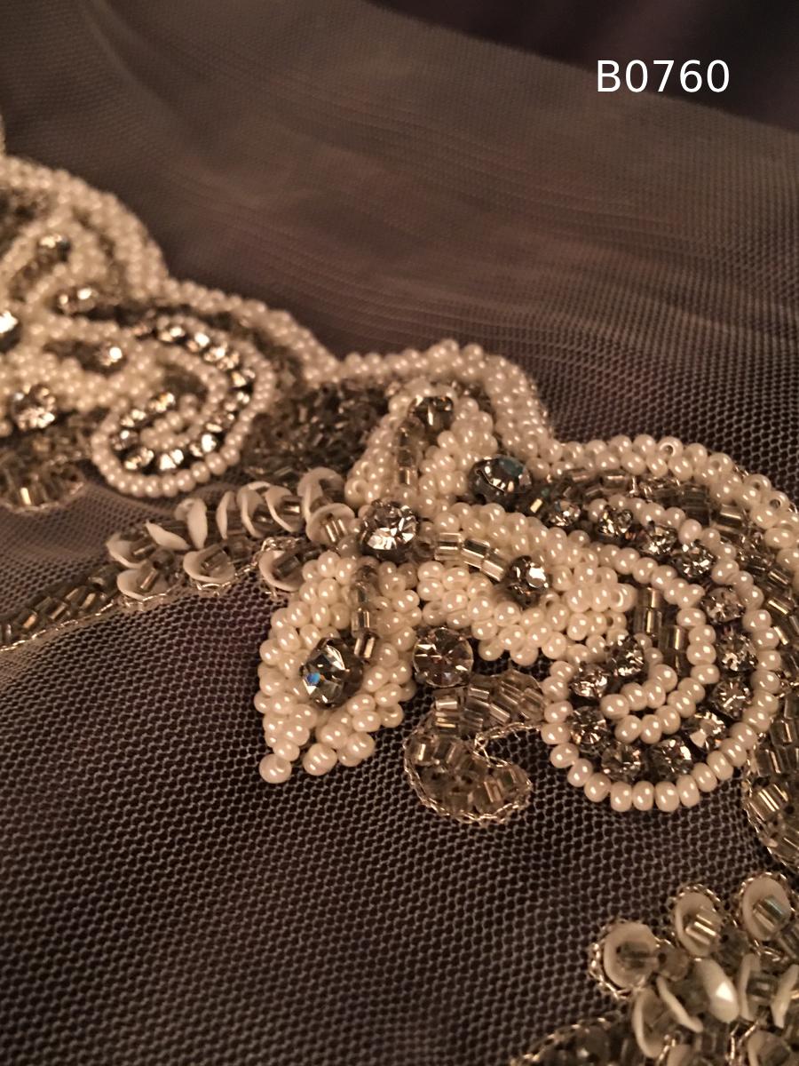 #B0760 Luxurious Hand-Beaded Trim in Floral Design – Embellished with Rhinestones, Beads, and Sequins for Bridal, Couture, and High-Fashion Embellishment