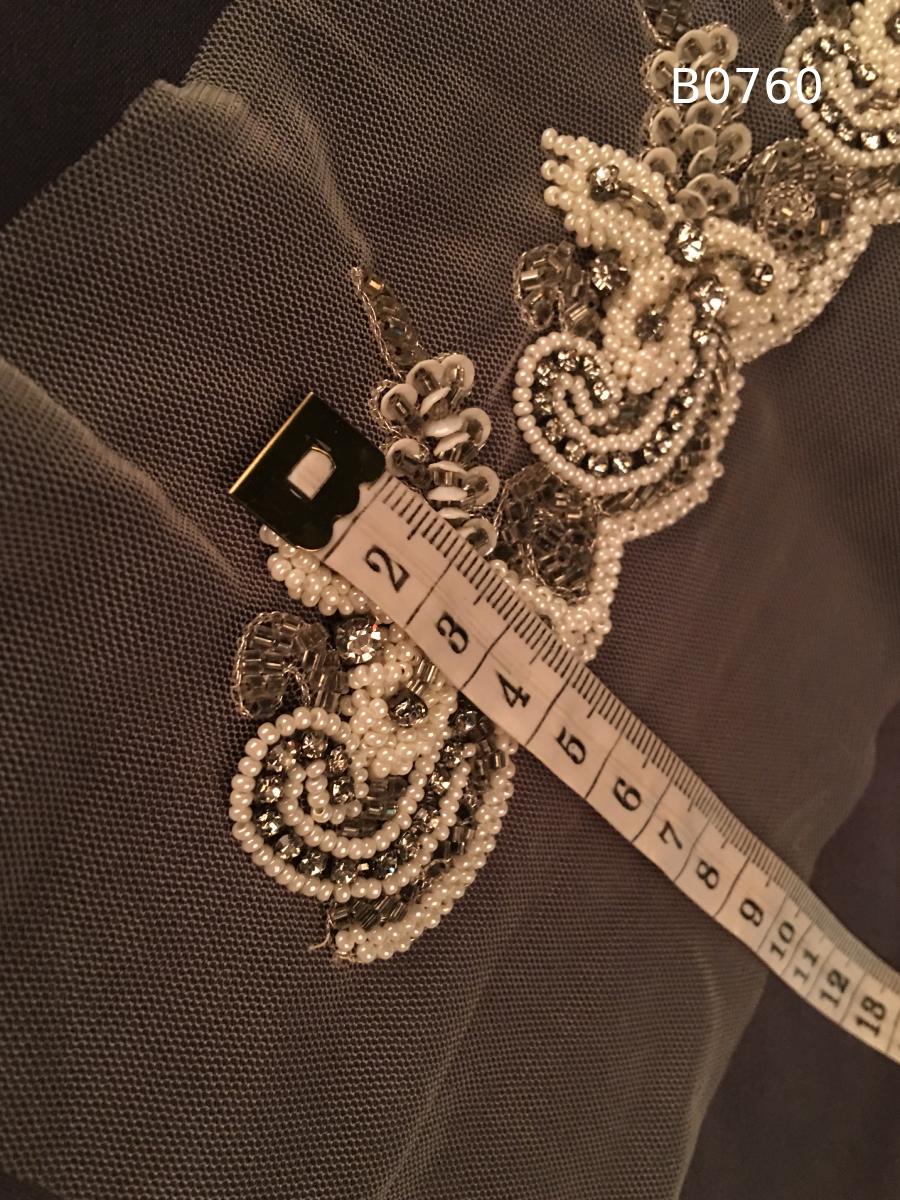 #B0760 Luxurious Hand-Beaded Trim in Floral Design – Embellished with Rhinestones, Beads, and Sequins for Bridal, Couture, and High-Fashion Embellishment