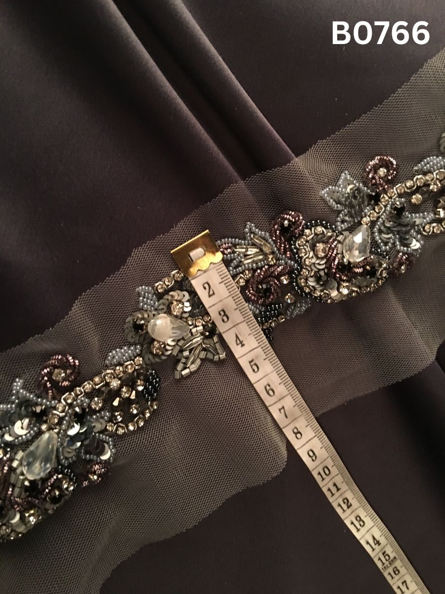 #B0766 Striking Black & Gold Abstract Hand-Beaded Trim with Intricate Beads, Shimmering Sequins & Sparkling Rhinestones