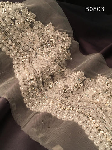 #B0803 Exquisite Bridal Trim Featuring Floral Design – Luxuriously Beaded with Sequins, Exotic Beads, Radiant Rhinestones, and Elegant Pearls for the Perfect Wedding Accents and Couture Creations